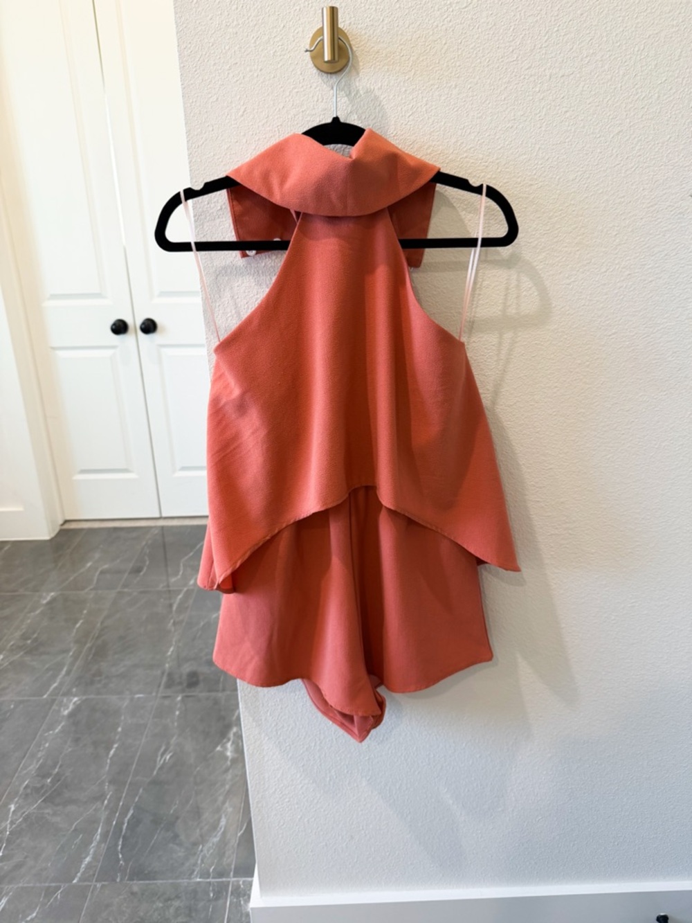 Reverse Halter Romper - M - Layered Draped Rust
